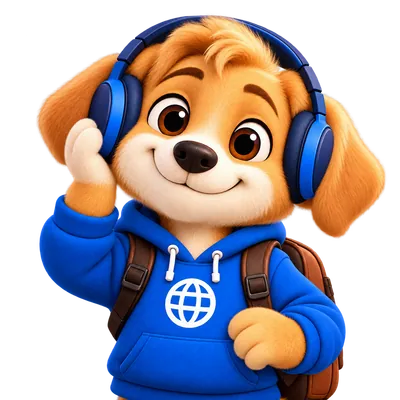 O Tito com fones de ouvido, praticando pronúncia.